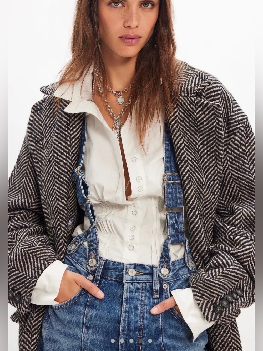 We the Free Micah Herringbone Long Duster Jacket Peacoat XS $298 MSRP Fall Coat